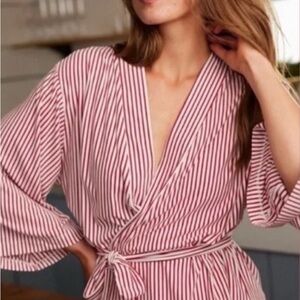 DreamModal Kimono Pajama Set in Red Vertical Stripe